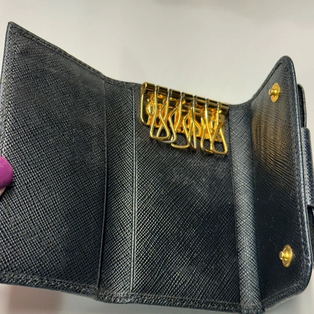 Prada Black Leather Card Wallet Key Holder